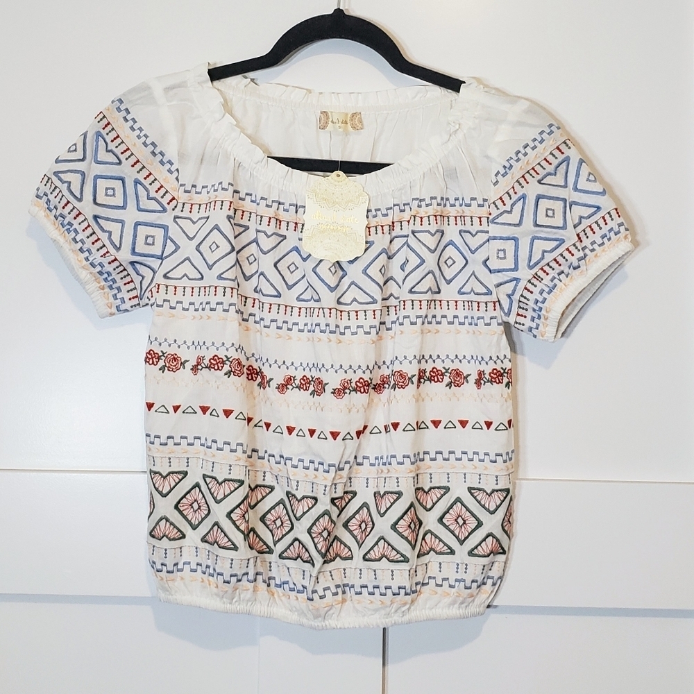 Altar'd State Cropped On/Off Shoulder Top Embroidered Roses Small Y2K